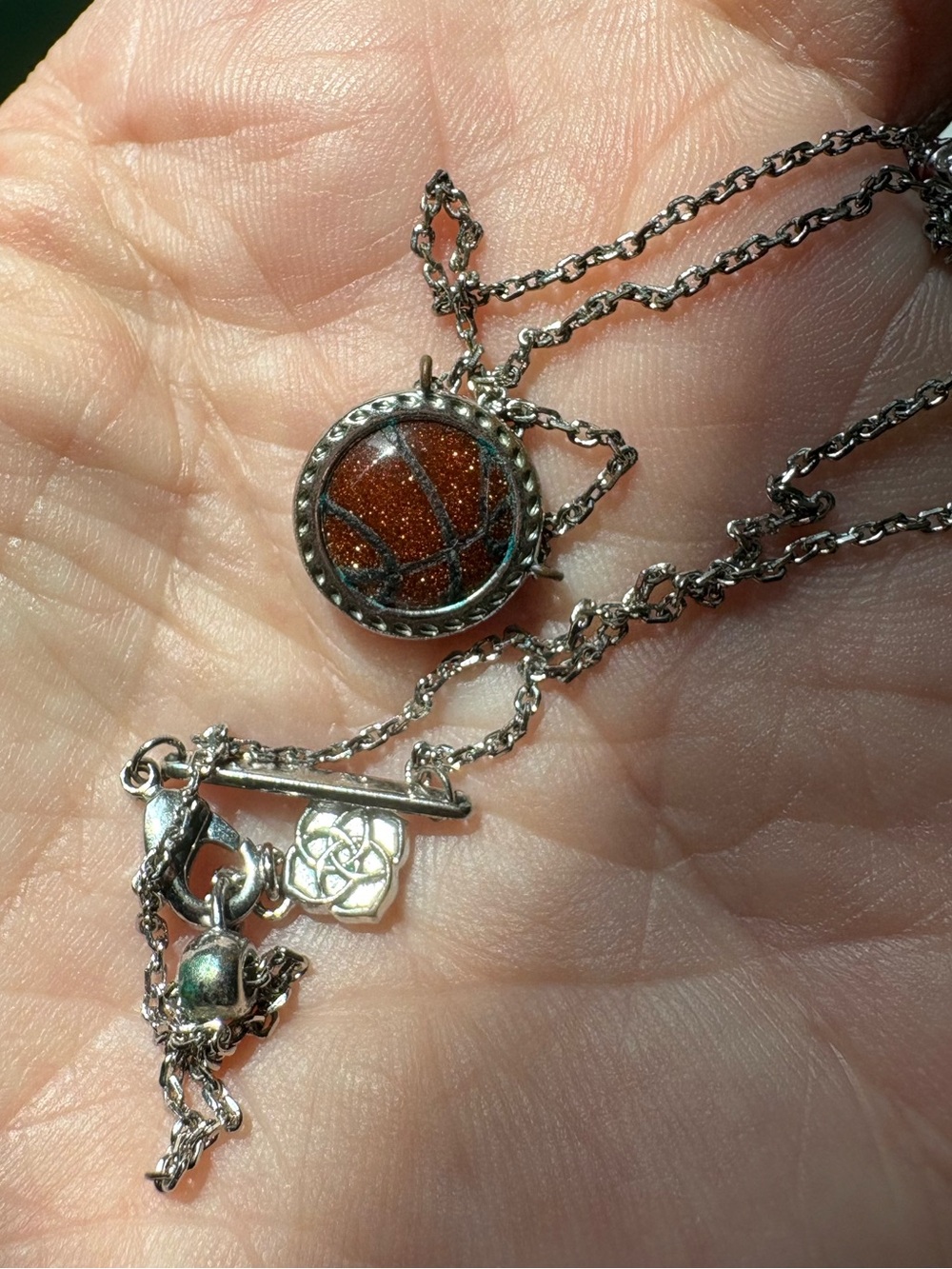 Kendra Scott Silver and Brown Basketball Pendant Necklace